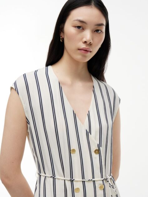 Multi Gold-Tone Button Stripe Midi Dress  Women