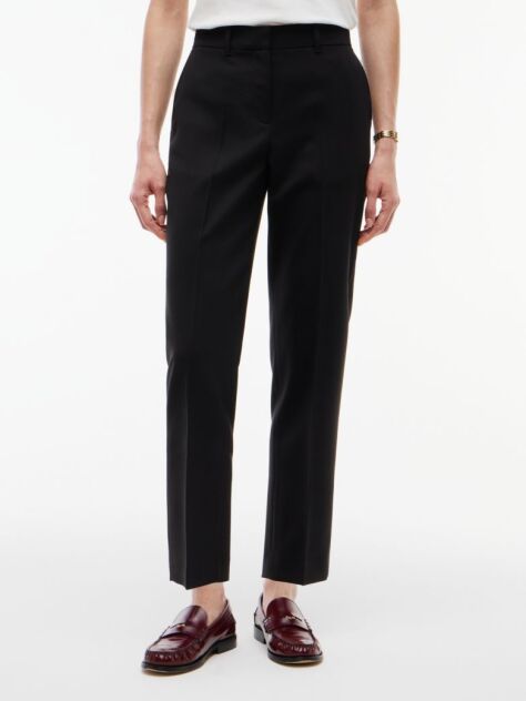 Black Wool Blend Slim Straight Leg Trousers  Women
