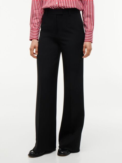 Black Straight Wide Leg Tuxedo Trousers  Women