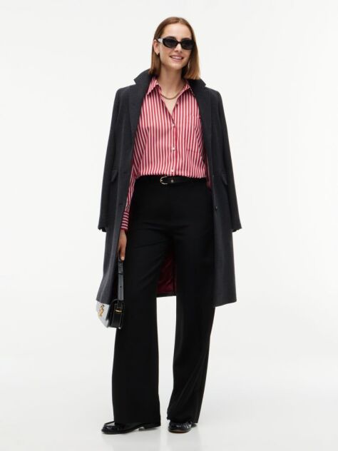Black Straight Wide Leg Tuxedo Trousers  Women