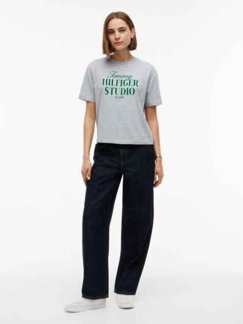 Γκρι Άνετο Βαμβακερό T-Shirt Με Λογότυπο  Γυναίκες