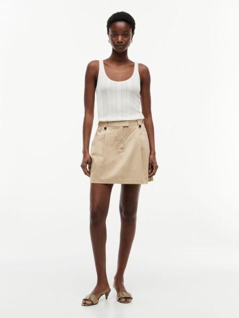 Beige Pleated Twill Chino Mini Skirt  Women