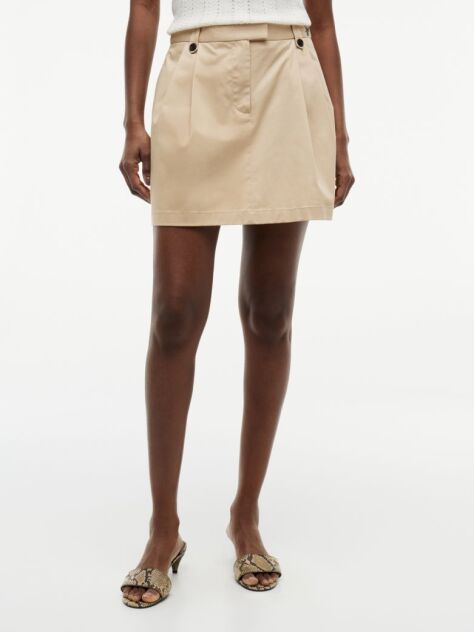 Beige Pleated Twill Chino Mini Skirt  Women