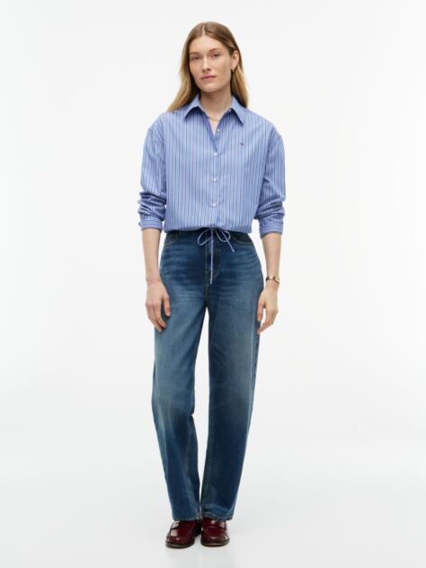 Blue Relaxed Fit Drawstring Hem Shirt  Women
