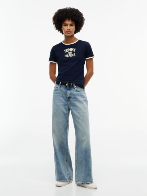 Μπλε Slim T-Shirt Με Varsity Λογότυπο  Γυναίκες