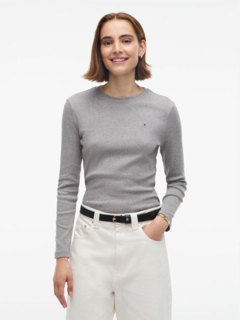 Grey Slim Crew Neck Long Sleeve T-Shirt  Women