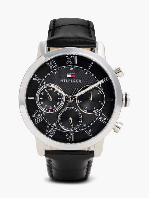 Black Black Ionic-Plated Leather Strap Watch  Men