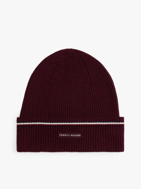 Red Signature Tape Wool Blend Beanie  Men