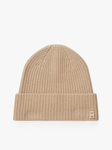 Beige Pure Cashmere Rib-Knit Beanie  Women