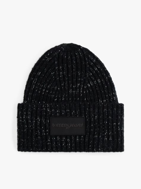Black Wool Blend Metallic Beanie  Women