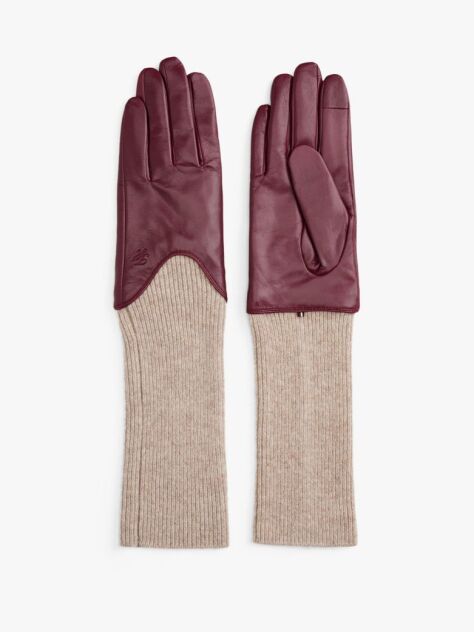 Red Heritage Rib-Knit Cuff Leather Gloves  Women