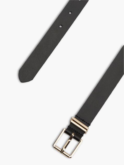 Black Square Buckle Logo Keeper Leather Belt  Women
