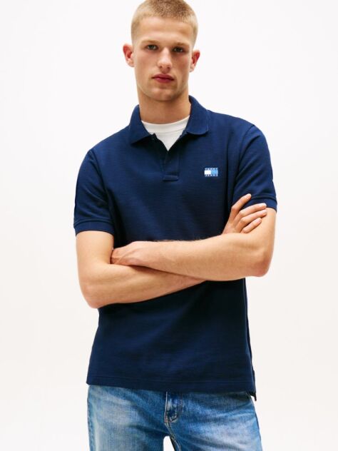 Blue Tommy Badge Pique Polo Shirt  Men