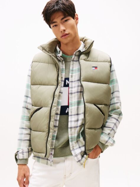 Green Crinkle Water Repellent Relaxed Puffer Gilet  Men