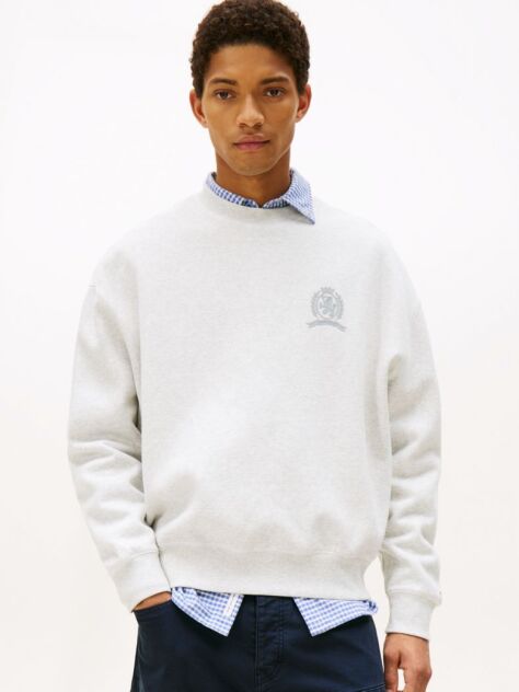 Grey 90S Washed Tonal Crest Crew Sweatshirt  Men