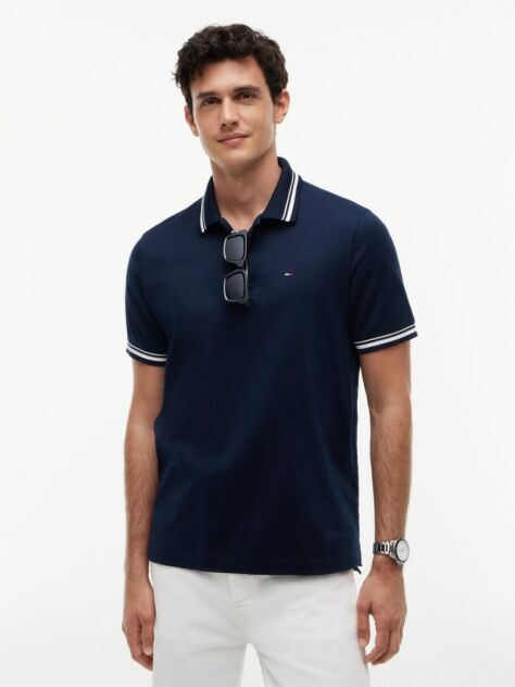 Blue Tommy Flag Regular Fit Tipped Polo Shirt  Men