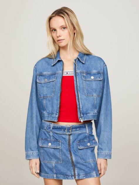 Denim Claire Zip-Thru Cropped Trucker Jacket  Women