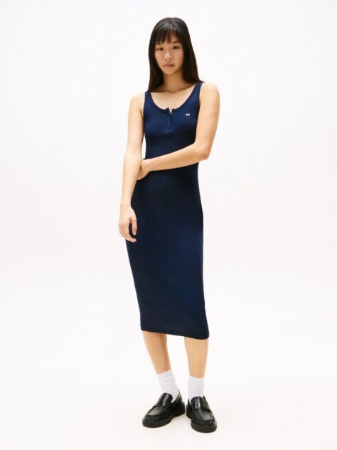 Blue Ribbed Midi Slim Bodycon Dress  Women