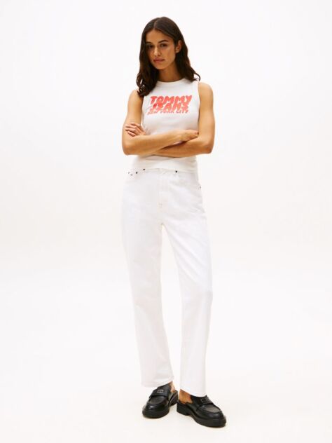 Denim High Rise Slim Straight White Jeans  Women