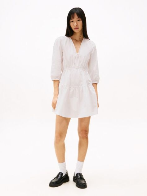 Beige Relaxed Poplin Tiered Mini Dress  Women