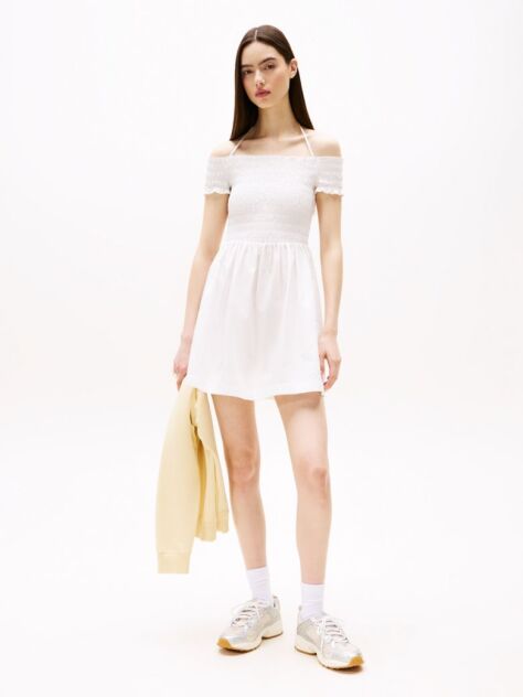 Beige Halterneck Fit And Flare Mini Dress  Women