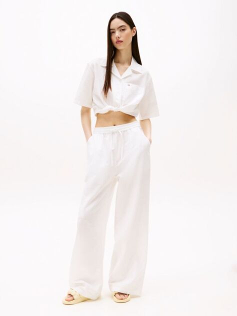 Beige Wide Leg Trousers With Linen  Women