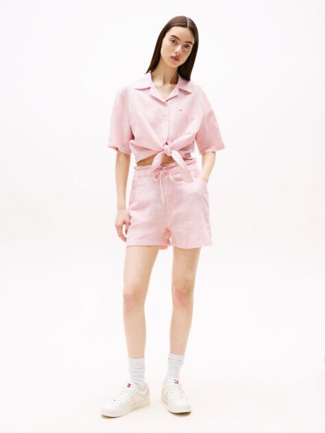 Pink Paperbag Shorts With Linen  Women