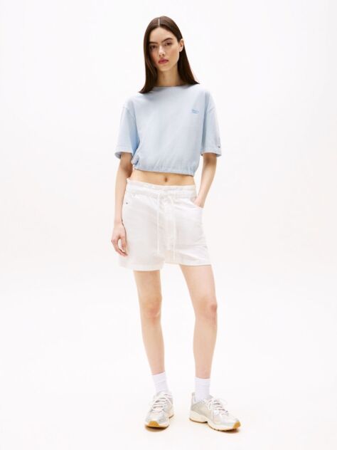 Beige Paperbag Shorts With Linen  Women