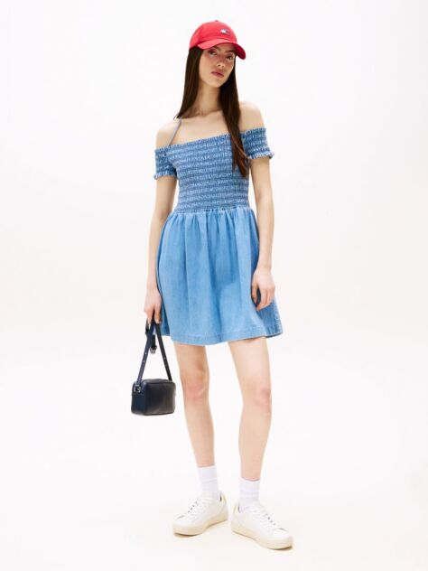 Denim Chambray Fit And Flare Mini Dress  Women