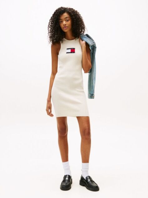 Beige Ribbed Sleeveless Mini Jumper Dress  Women