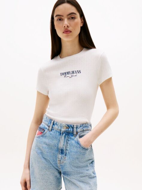 White Slim Logo Pointelle Tee  Women