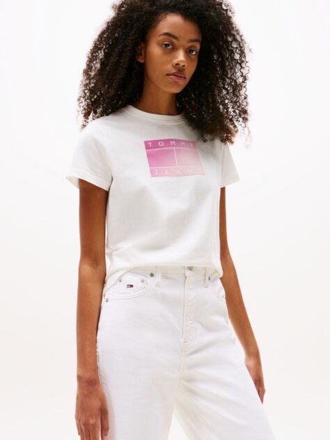Beige Gradient Logo Crew Neck T-Shirt  Women
