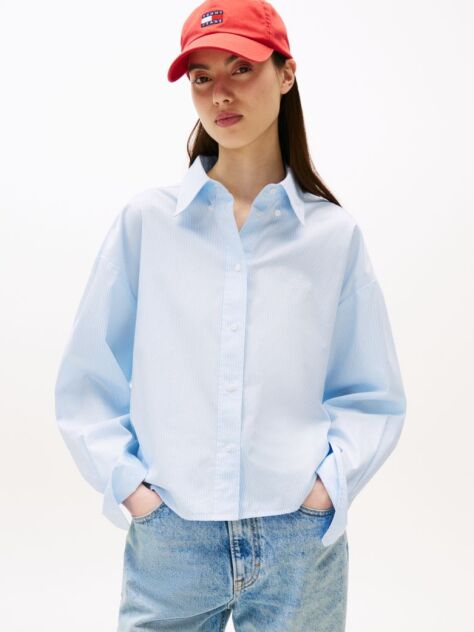 Multi Cropped Fit Stripe Poplin Shirt  Women