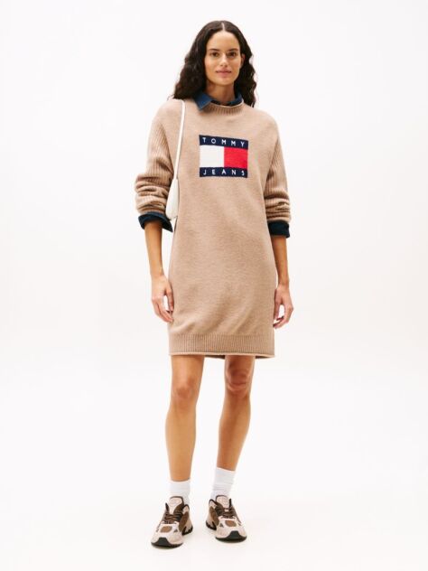 Brown Tommy Flag Badge Mini Jumper Dress  Women