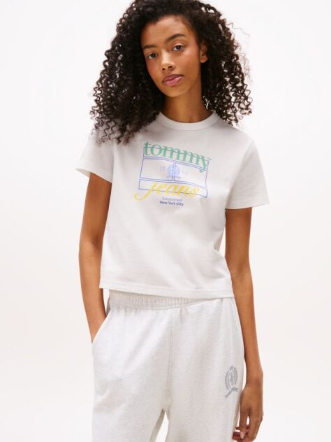 Beige Regular Crest Flag Tee  Women