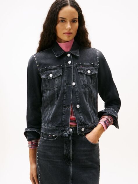 Denim Studded Denim Trucker Jacket  Women