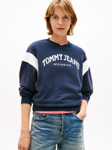 Blue Contrast Logo Embroidery Boxy Sweatshirt  Women