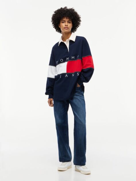 Μπλε Oversized Μπλούζα Πόλο Με Σημαία Tommy  Γυναίκες