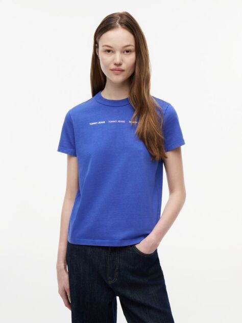 Μπλε Βαμβακερό T-Shirt Με Επαναλαμβανόμενο Λογότυπο  Γυναίκες