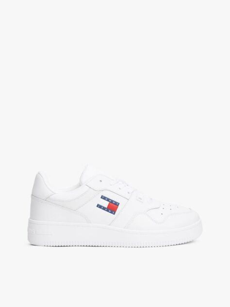 White Essential Retro Leather Basketball Trainers  Men