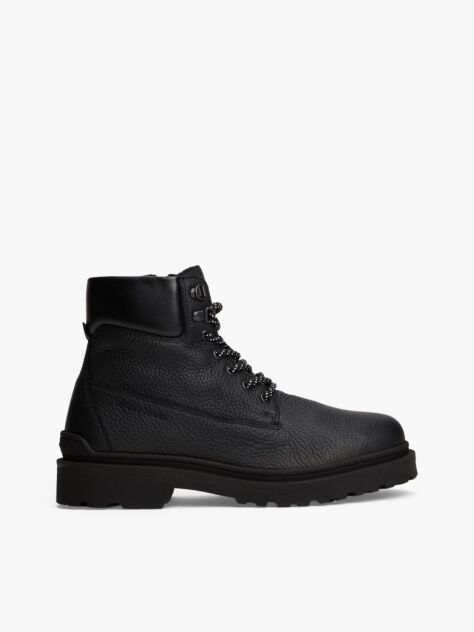 Black Cleat Leather Lace-Up Boots  Men