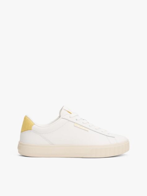 Yellow Essential Leather Contrast Cupsole Trainers  Women