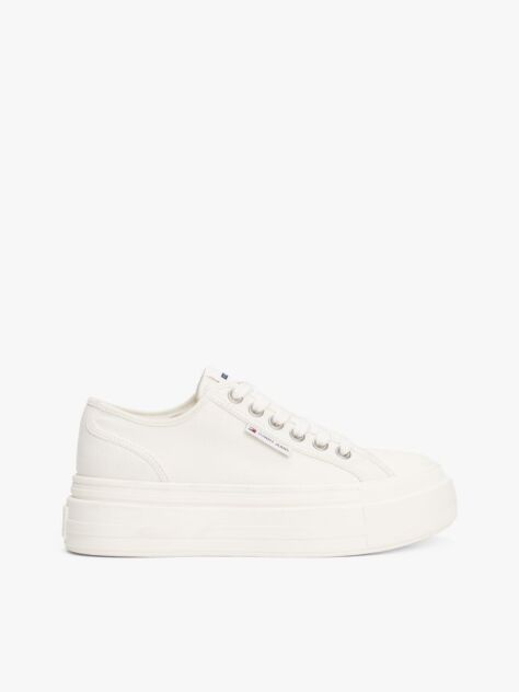 White Denim Platform Trainers  Women