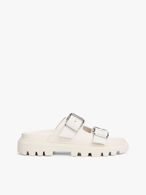 White Leather Double Strap Cleat Sandals  Women