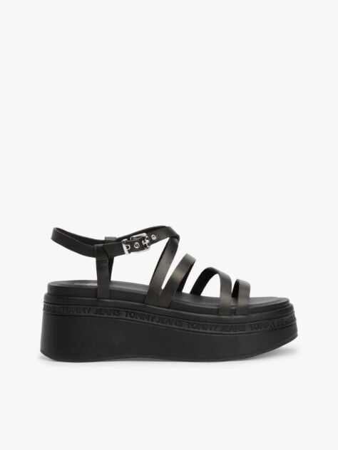 Black Leather Strappy Platform Sandals  Women