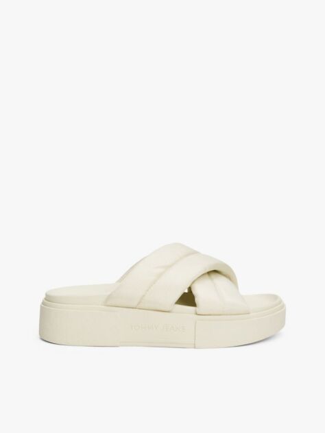 White Padded Strap Platform Slides  Women