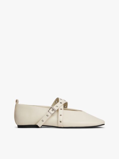 Beige Leather Crossover Strap Mary Jane  Women