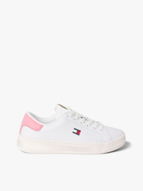 White Debossed Logo Cupsole Trainers With Leather  Women