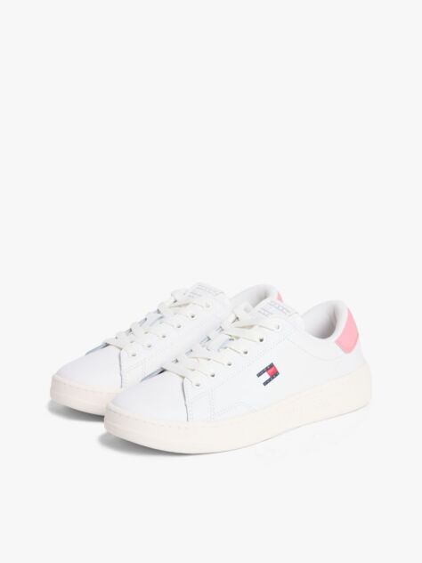 White Debossed Logo Cupsole Trainers With Leather  Women