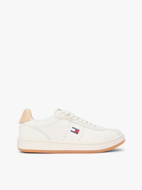 Beige Leather Archive Court Trainers  Women